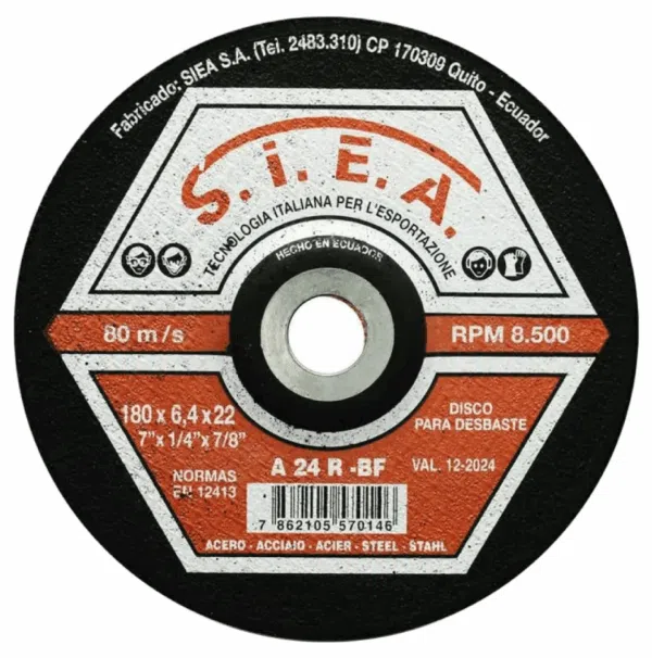 DISCO DESBASTE METAL SIEA 7" X1/4X7/8 CD